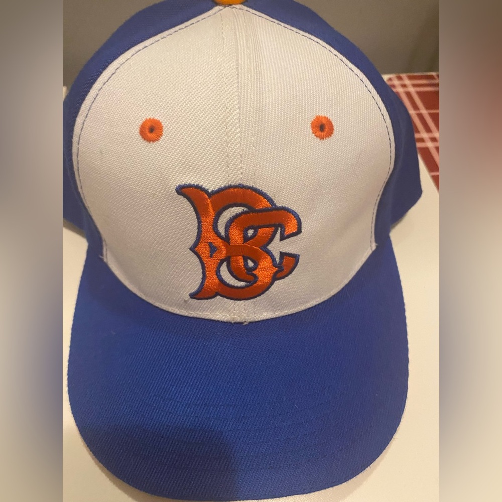 Blue and White Two-Tone Baseball Cap with Orange Embroidered Logo